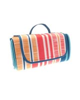 Beamfeature Country Club Textured Stripe Design Fleece Picnic Blankets with Carry Handle