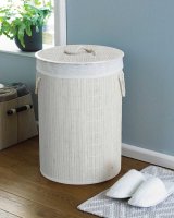Beamfeature Country Club Eco Friendly Natural Bamboo Laundry Hamper with Lid 35x50cm - White