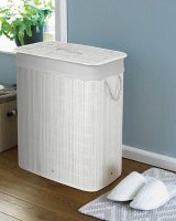 Eco Friendly Natural Bamboo Laundry Sorter Basket with Lid 52x32x60cm - White