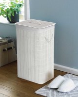 Beamfeature Country Club Bamboo Laundry Hamper 40cm x30cm x 60cm - White
