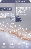 Premier Decorations UltraBrights Garland Multi-Action 430 LED on Rose Gold Wire - White