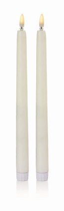 Premier Decorations 27.5cm Taper Candles with Flickerbright Flame (Pack of 2) - White