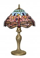 Searchlight Dragonfly Table Lamp, Antique Brass, Tiffany Glass
