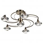 Dar Luther 6 Light Semi Flush with Crystal Glass Antique Brass