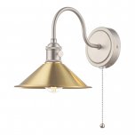 1lt Wall Light Antique Chrome With Aged Brass Shade