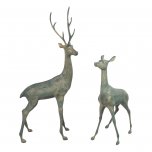 Solstice Sculptures Deer Pair Large 120 & 79cm in Gold Verdigris