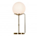 SEARCHLIGHT SPHERE 1LT TABLE LAMP, ANTIQUE BRASS, OPAL WHITE GLASS SHADES
