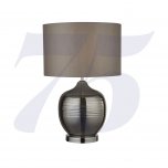 SEARCHLIGHT LYDIA SMOKED RIDGED DETAIL GLASS TABLE LAMP WITH GREY DRUM SHADE