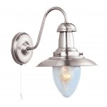 SEARCHLIGHT FISHERMAN SATIN SILVER WALL LIGHT WITH SEEDED GLASS