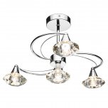 Dar Luther 4 Light Semi Flush with Crystal Glass Polished Chrome