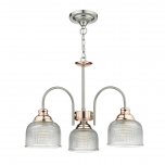 Dar Wharfdale 3 Light Pendant Satin Chrome Copper complete with Textured Glass