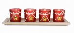 R&W Set of 4 Red Tea Light Glasses On Base 39 x 8cm