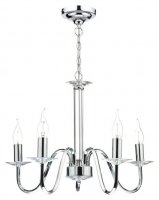 Dar Pique 5 Light Polished Chrome Pendant with Clear Crystal Detail