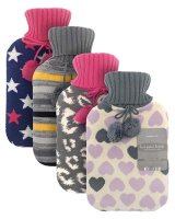 Country Club Trendy Jacquard Knit Hot Water Bottle with Cover- Assorted Designs