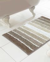 Country Club Tonal Stripe Design 100% Cotton Bath Mat 46x76cm - Natural