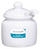 KitchenCraft White Porcelain Mustard Pot with Lid & Spoon