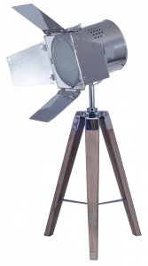 Pacific Lifestyle Hereford Grey Wood and Silver Metal Film Tripod Table Lamp