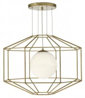 Dar Izmir 1 Light Pendant Hexagonal Gold Effect Opal Glass