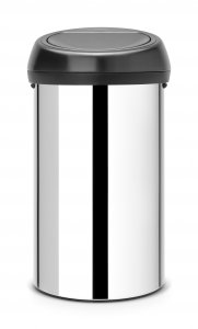 Brabantia 60lt Touch Bin - Brilliant Steel w/Matt Black Lid