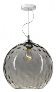 Dar Aulax 1 Light Pendant Silver Smoked Glass with Dimple Effect