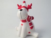Giftware Trading Sitting Reindeer with Scarf & Stars 8.8 x 12cm