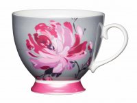 KitchenCraft Fine Bone China Footed Mug 400ml - Pink Flower