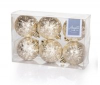 Premier Decorations Baubles with Flower Crinkle Design 60mm (Pack of 6) - Champagne Gold