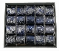 Premier Decorations Luxury Ribbon 6cm x 2.7M Dark Blue/Silver - Assorted