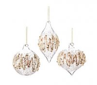 Premier Decorations 80mm Clear Gold Sequin Ornament with Glass Hook - Assorted