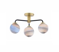 Dar Lainey 3 Light Semi-Flush Matt Black & Antique Brass with Large Planet Glass