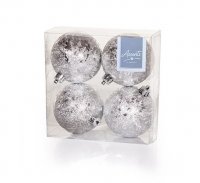 Premier Decorations Baubles with Flower Crinkle Design 80mm (Pack of 4) - Silver