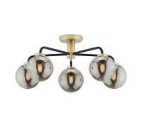 Dar Lainey 5 Light Semi-Flush Matt Black & Antique Brass with Smoked Glass
