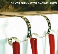 Haute Decor Original Mantle Clips (Pack of 2) - Shiny Silver with White Snowflakes