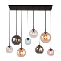 Searchlight Mardi Gras II 8 Light Bar Pendant Matt Black W Multi Colour Glass