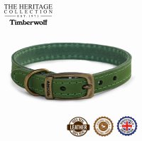Ancol Timberwolf Green Leather Dog Collar - Size 4