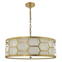 Dar Epstein 4lt Pendant Gold w/Ivory Shade & Frosted Glass Diff