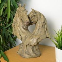 Elur Carved Wood Effect Double Horse Head 35cm