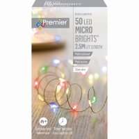 Premier Decorations MicroBrights Battery Operated Multi-Action Lights with Timer 50 LED on Silver Wire - Multicoloured