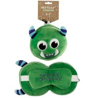 Puckator Relaxeazzz Round Plush Travel Pillow & Eye Mask - Green Monstarz Monster