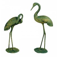 Solstice Sculptures Cranes Pair 77 & 61cm in Gold Verdigris