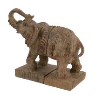 Elur Carved Wood Effect Book Ends Elephant 23cm