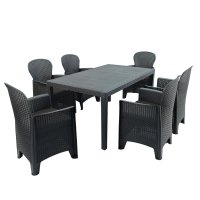 Trabella Salerno Rectangular Table w/6 Sicily Chairs -Anthracite