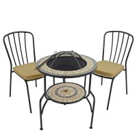 Summer Terrace Brava Fire Pit Tall with Set of 2 Milan Chairs