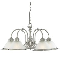 Searchlight American Diner 5 Light Ceiling, Satin Silver, Acid Glass