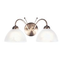 Searchlight Milanese 2 Light Wall Bracket, Antique Brass, Alabaster Glass