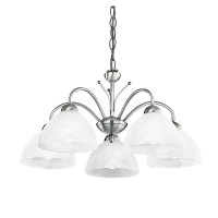 Searchlight Milanese 5 Light Ceiling, Satin Silver, Alabaster Glass