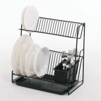 Delfinware 2 Tier Draining Plate Rack - Black