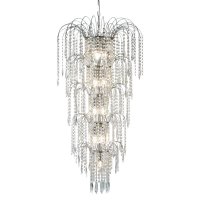 Searchlight Waterfall 13 Light Tier Chandelier, Chrome, Clear Crystal