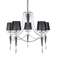 Searchlight Duchess 5 Light Ceiling, Chrome/Black Chrome, Black String Shades