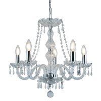 Searchlight Hale 5 Light Chandelier, Chrome, Clear Crystal Trimmings